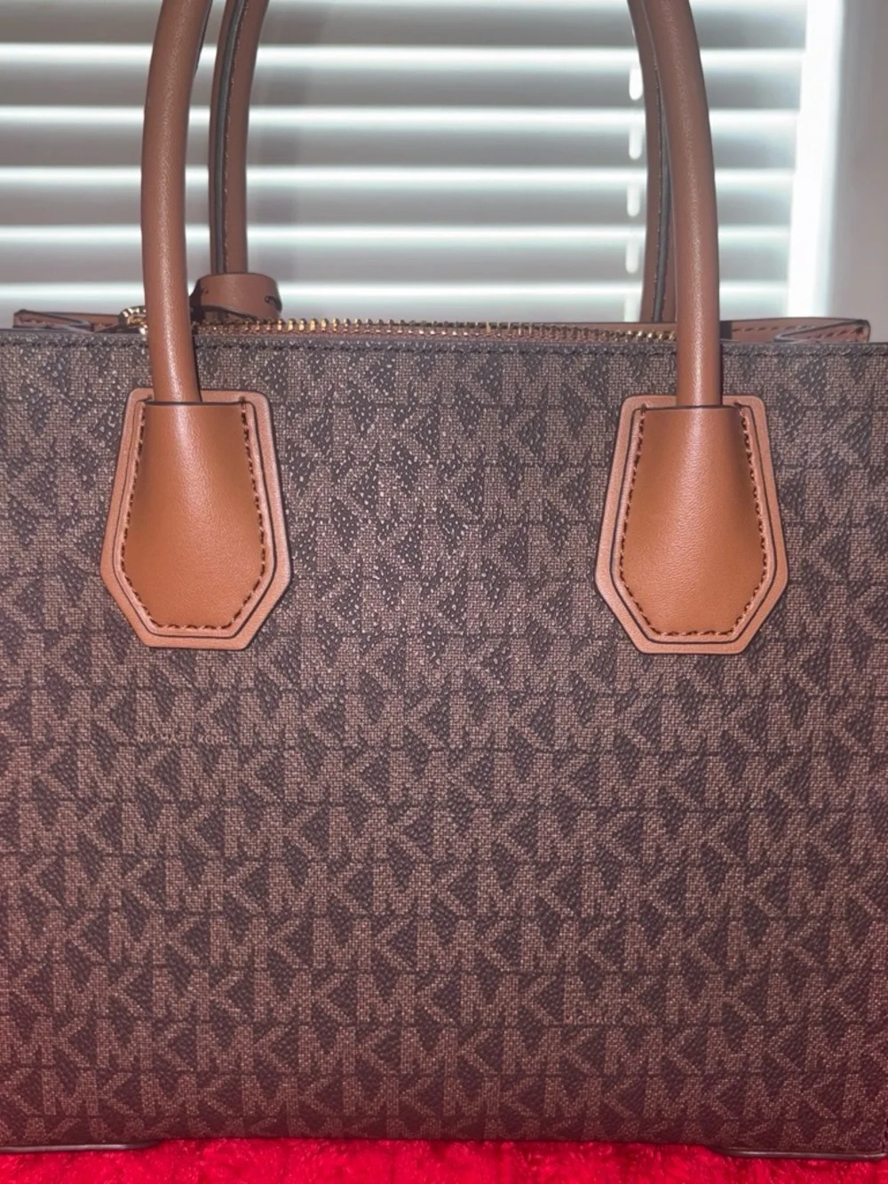 Michael Kors Brown MK Signature Satchel with Tan Handles